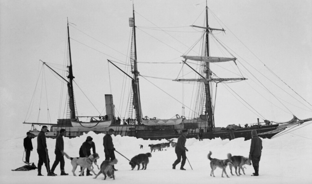 The Endurance ship, crew and dogs.